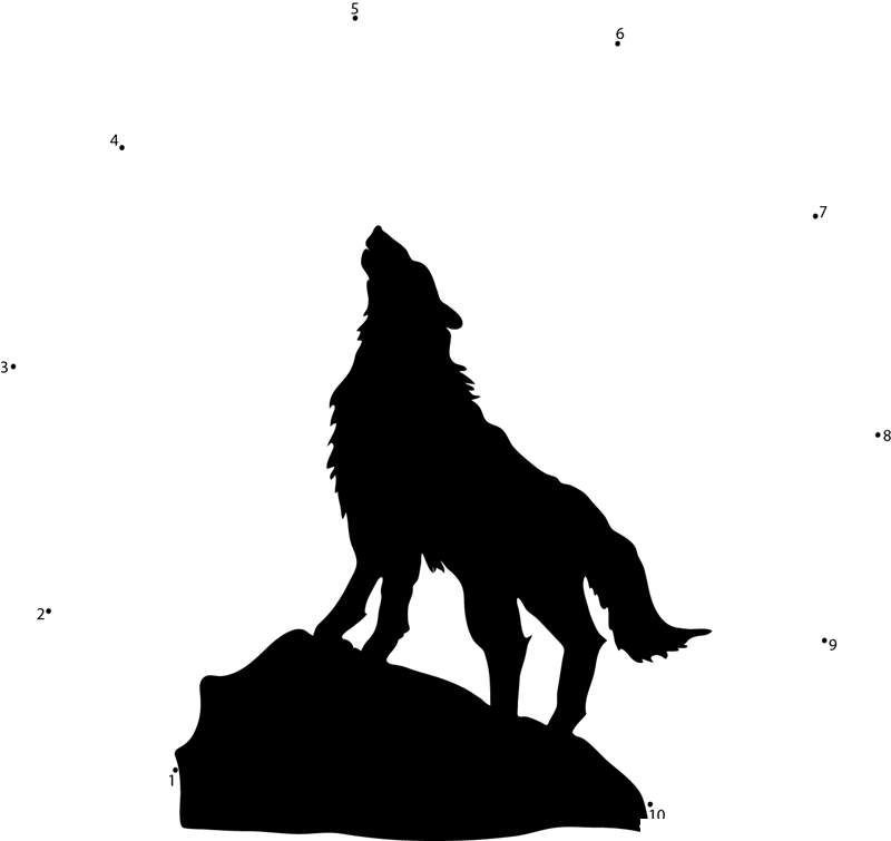 Wolf With Moon printable dot to dot worksheet