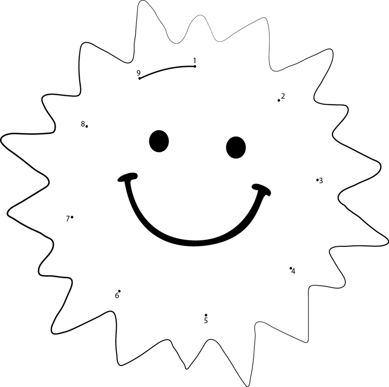 Funny Sun dot to dot worksheets