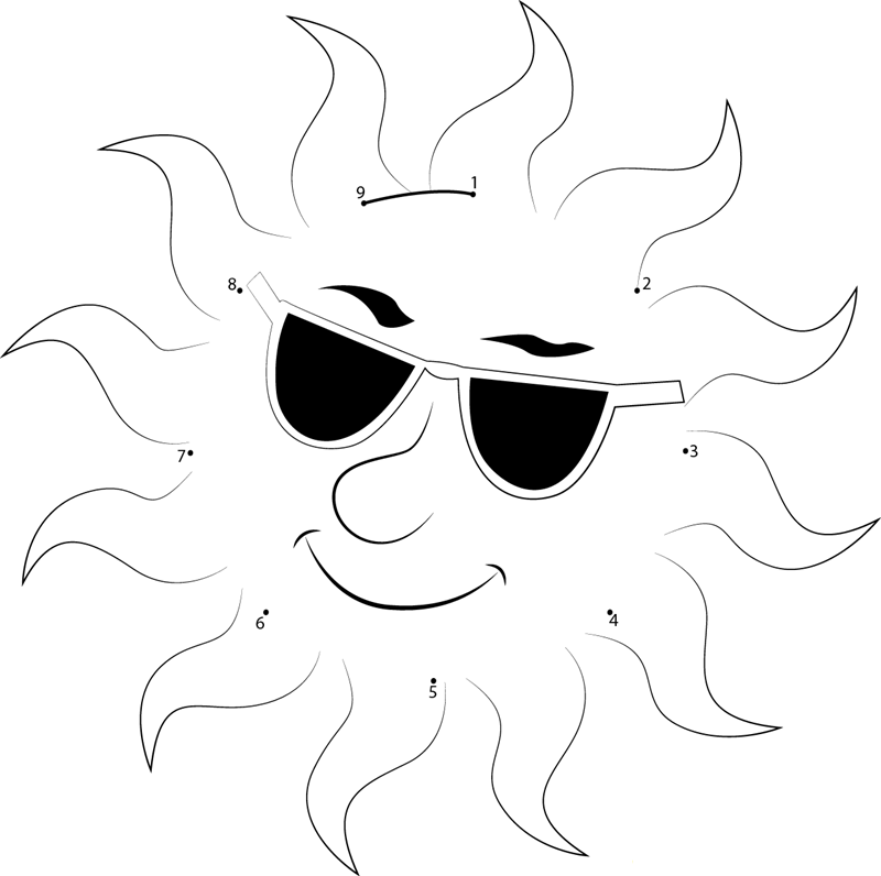 Sun Wearing Sunglasses dot to dot worksheets