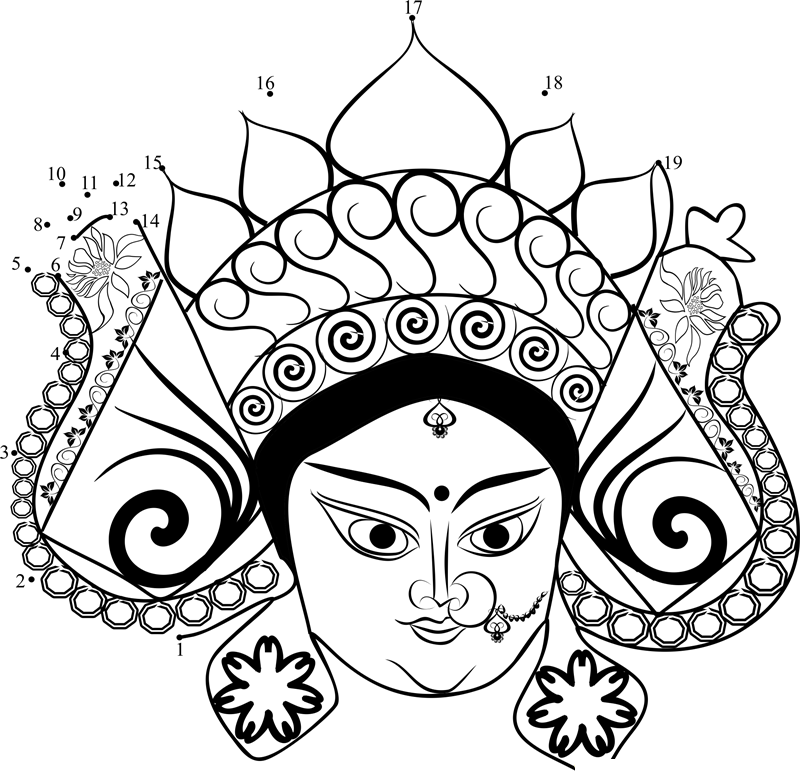 Durga Face dot to dot worksheets