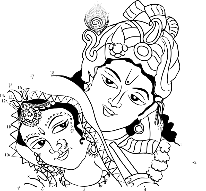 Krishna  Radha dot to dot worksheets