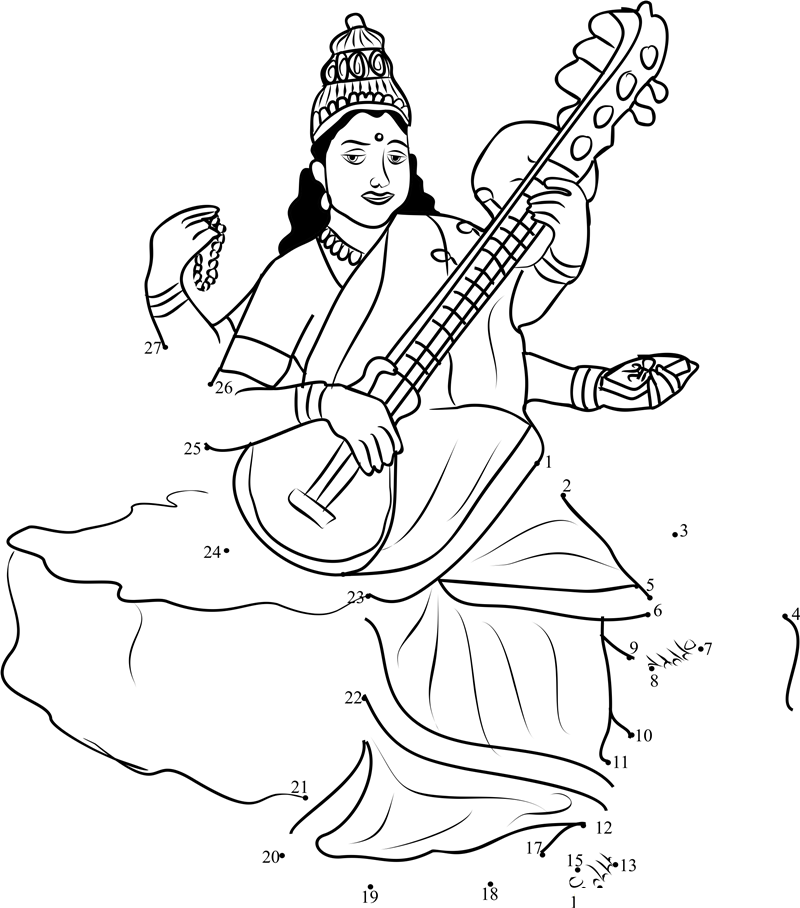 Vidya Devi Saraswati printable dot to dot worksheet