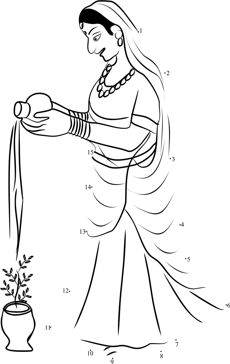 Water Offering To Tulsi printable dot to dot worksheet