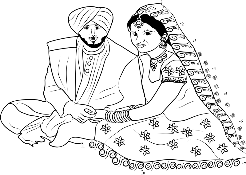 Punjabi Wedding Couple dot to dot worksheets