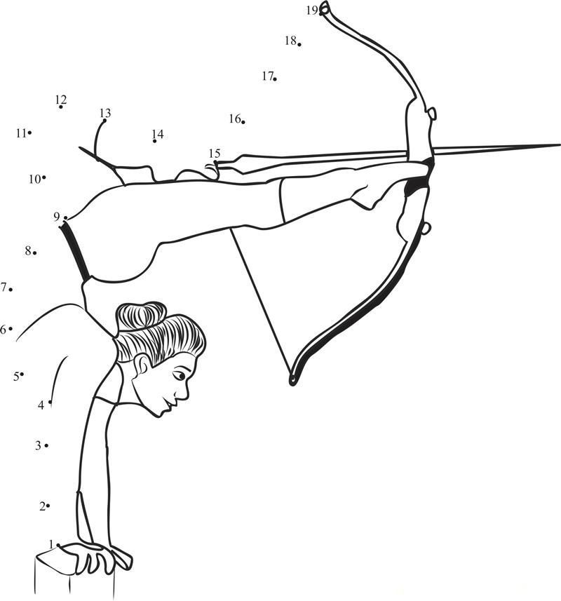 Women Shooting Arch With Her Feet dot to dot worksheet