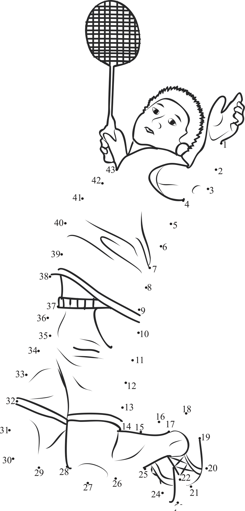 Badminton Shot printable dot to dot worksheet