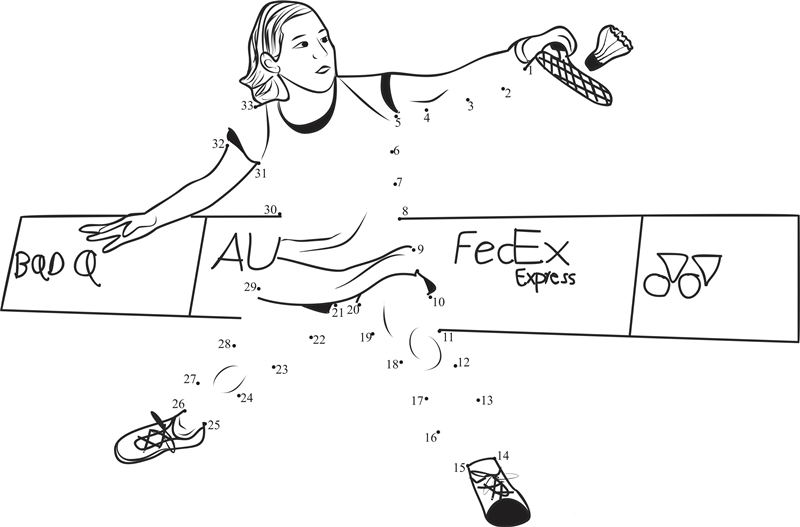 Girl Playing Badminton printable dot to dot worksheet