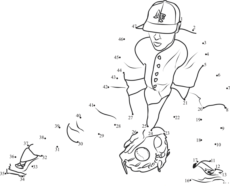 Baseball Catch printable dot to dot worksheet