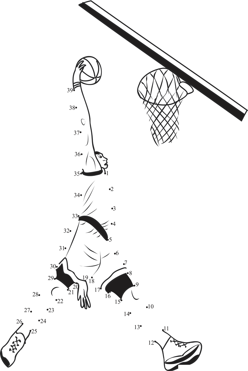 Basketball Basket Shot printable dot to dot worksheet