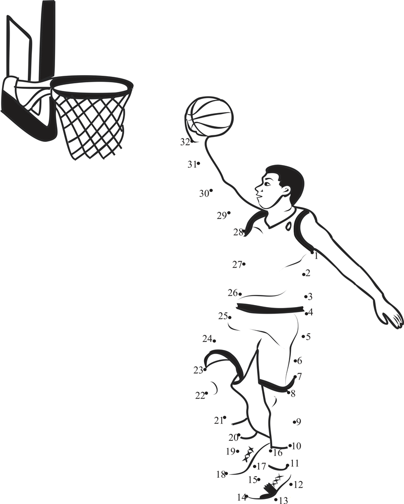 Basketball Bounce printable dot to dot worksheet