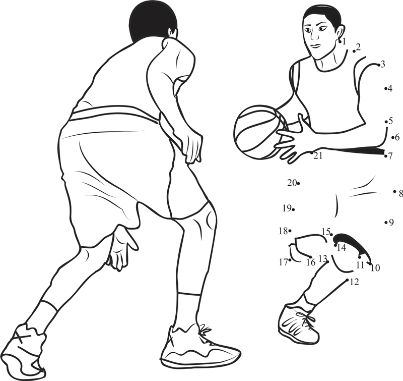 Basketball Dodging printable dot to dot worksheet