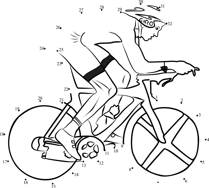 Cyclist On Bicycle dot to dot worksheets