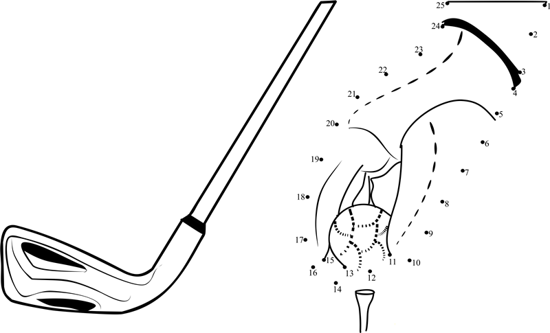 Golf Stick And Ball printable dot to dot worksheet