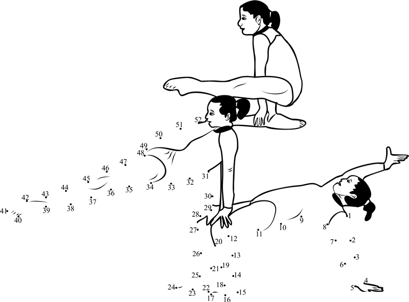 Gymnastics Stretching printable dot to dot worksheet