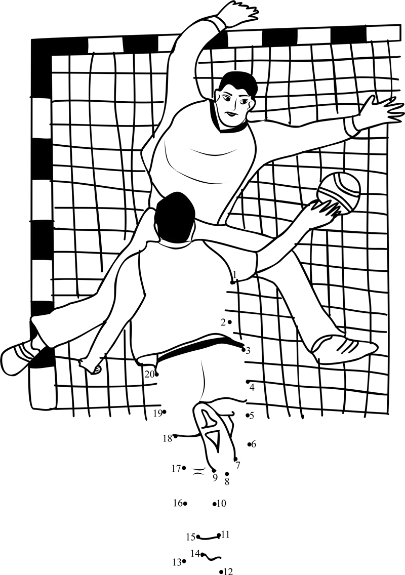 Handball Goal printable dot to dot worksheet