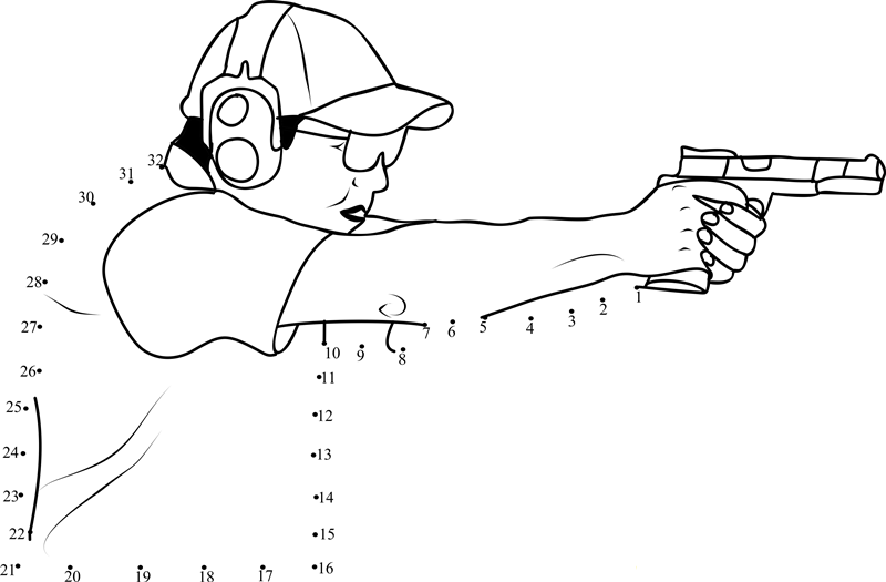 Pistol Shooting printable dot to dot worksheet