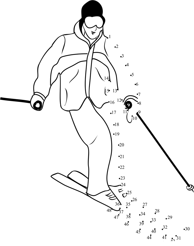 Snow Skiing printable dot to dot worksheet