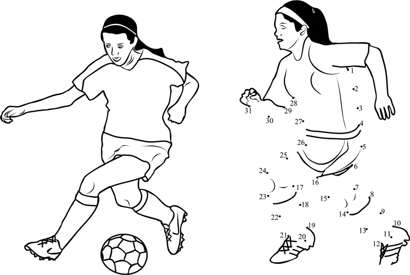 Women Playing Soccer printable dot to dot worksheet