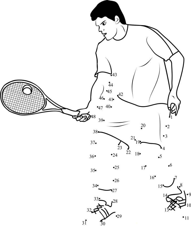 Tennis Player With Racket dot to dot worksheets