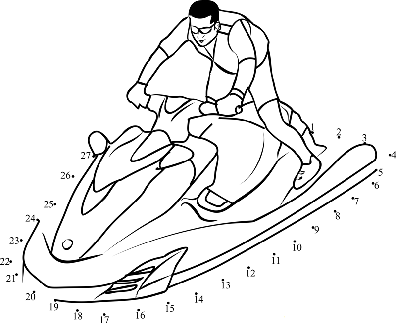 Jet Ski Riding dot to dot worksheets