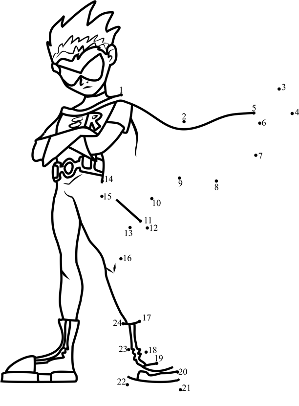 Robin-Teen-Titans-Dot-To-Dot dot to dot worksheets