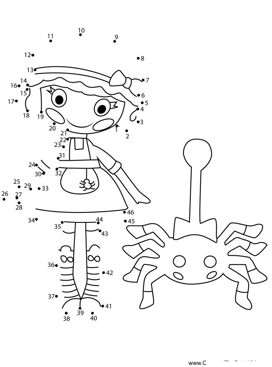 Tuffet-Miss-Muffet-Lalaloopsy printable dot to dot worksheet