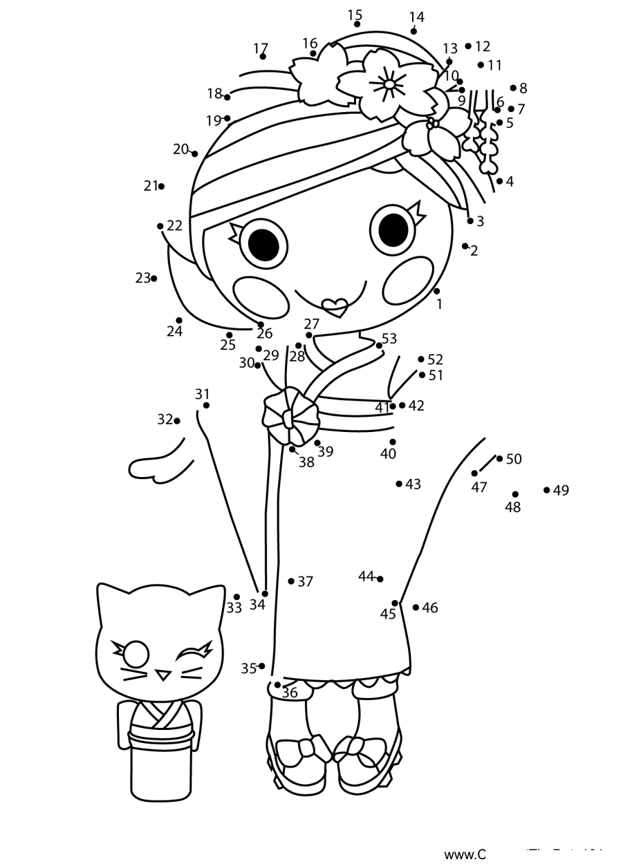 Yuki-Kimono-Lalaloopsy printable dot to dot worksheet