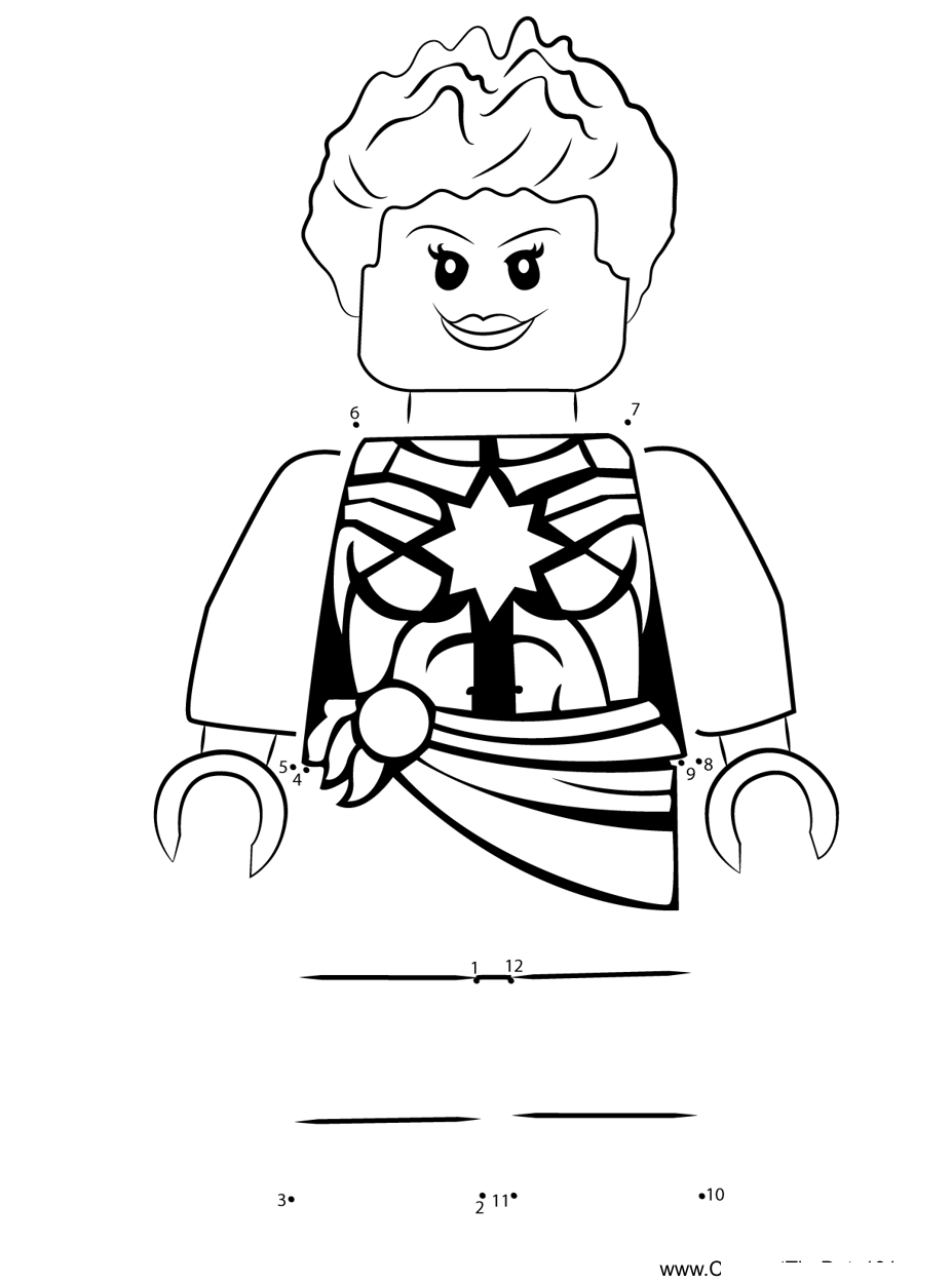 Lego-Captain-Marvel-Aka-Carol-Danvers printable dot to dot worksheet