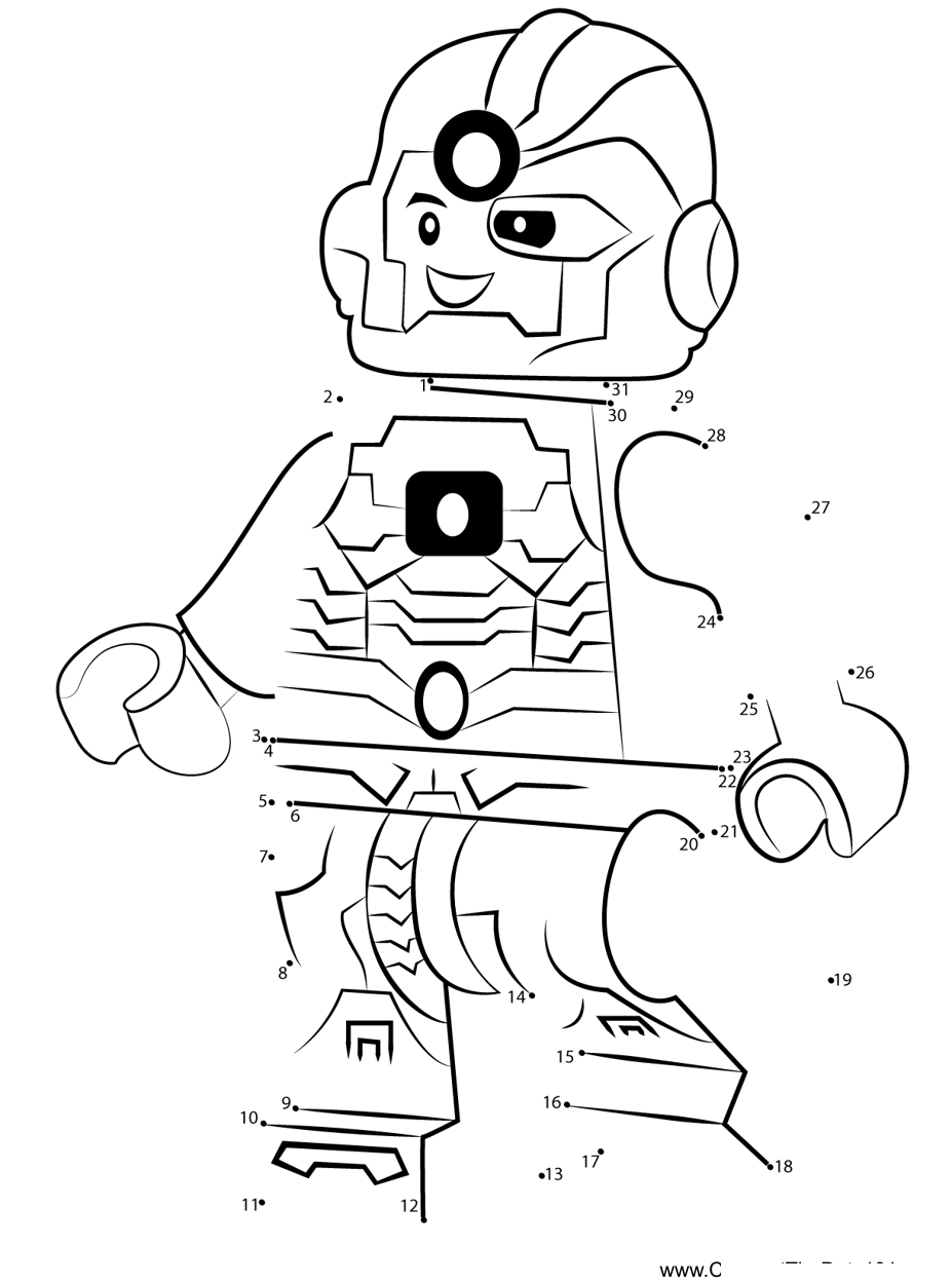 Lego-Cyborg printable dot to dot worksheet