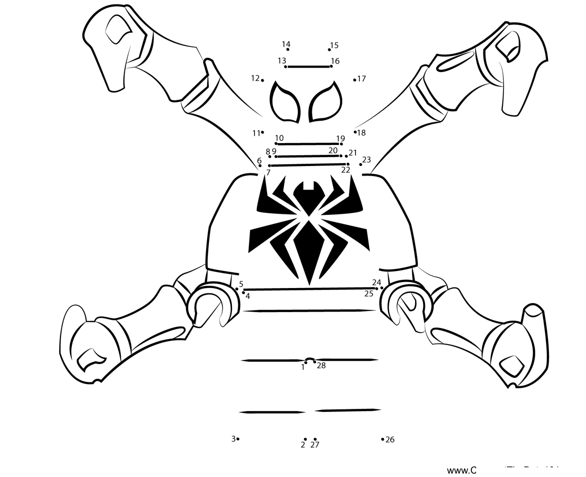 Lego-Iron-Spider printable dot to dot worksheet