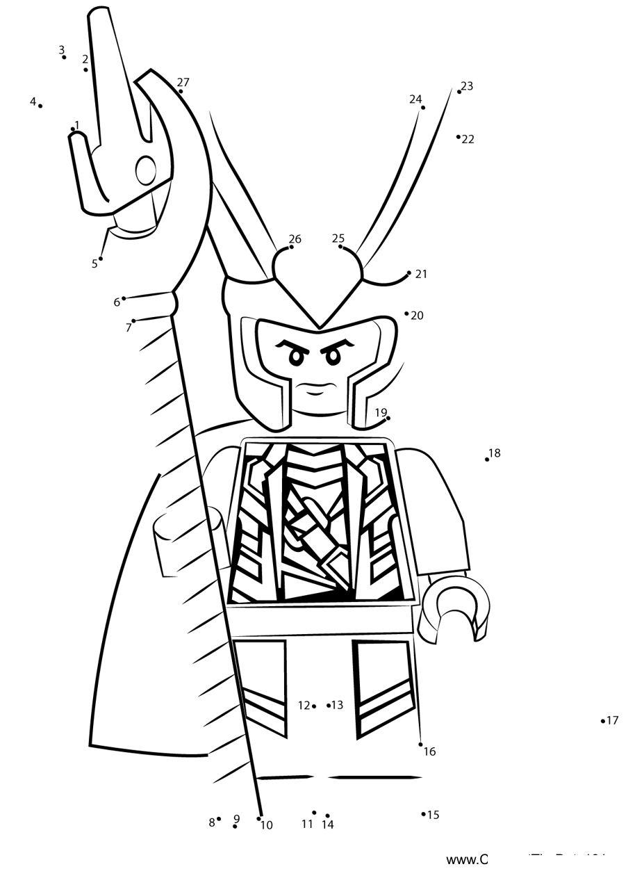 Lego-Loki printable dot to dot worksheet