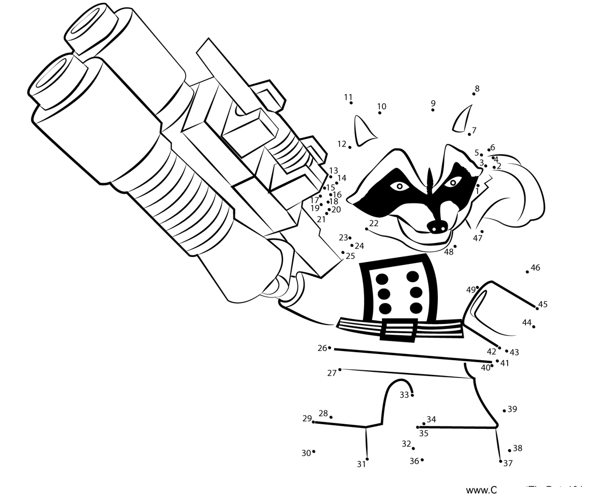 Lego-Rocket-Raccoon printable dot to dot worksheet