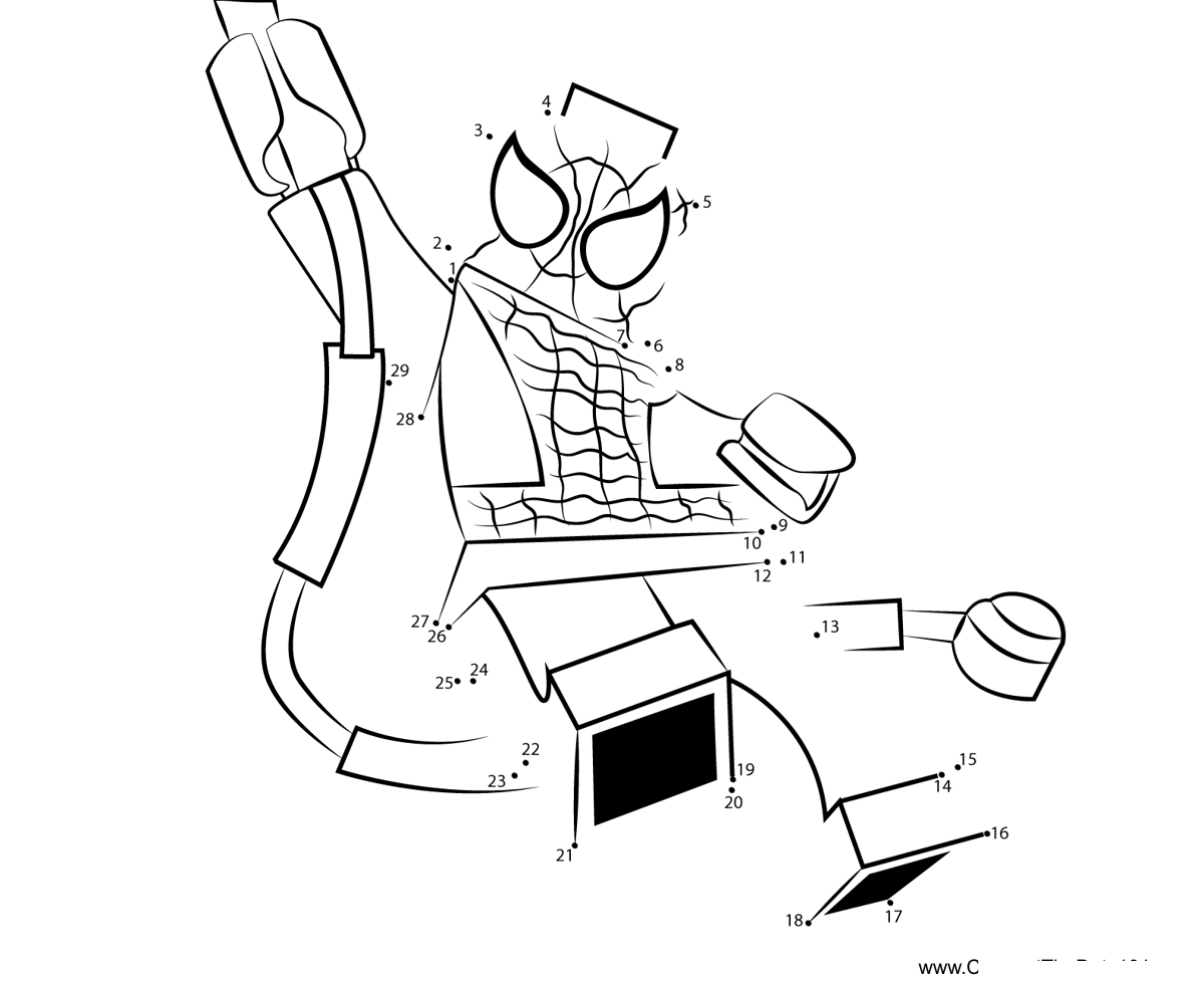 Lego-Spider-Man printable dot to dot worksheet