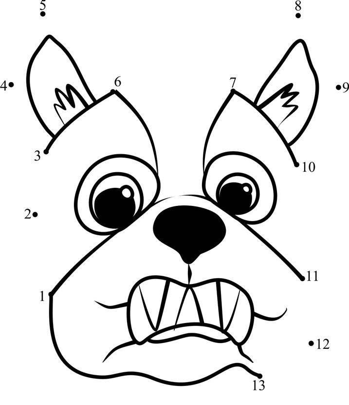 Pet-Parade-French-Bulldog-Puppy-Face-Dot-To-Dot printable dot to dot worksheet