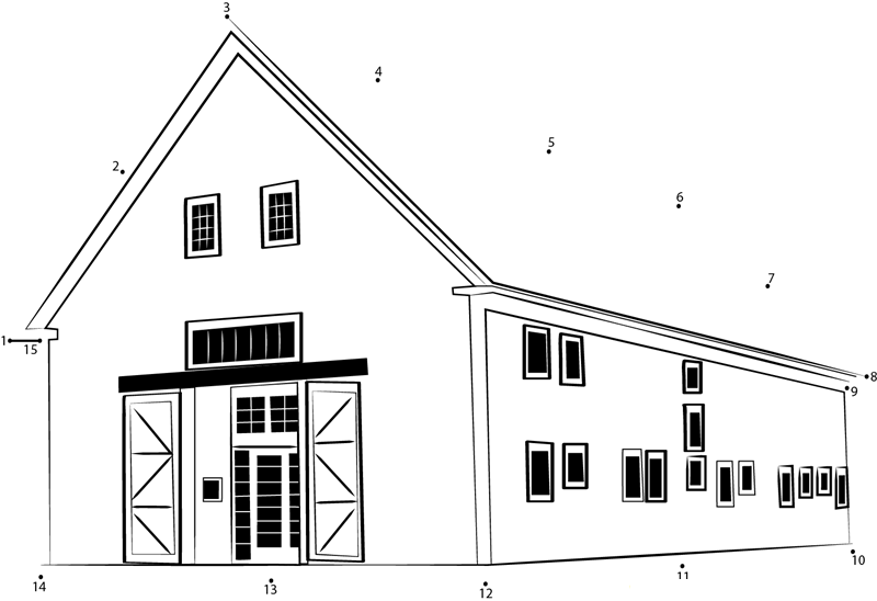 Barn In Village printable dot to dot worksheet