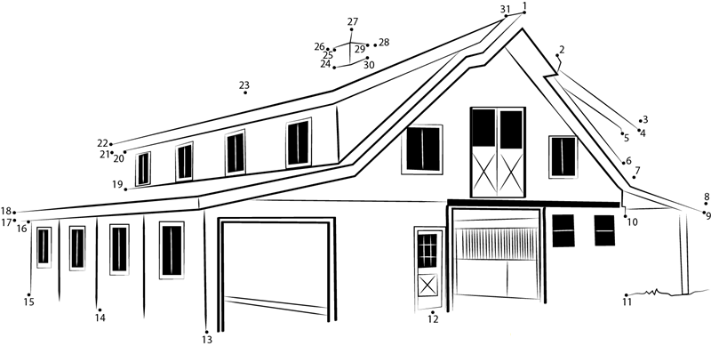 Bridge Barn printable dot to dot worksheet