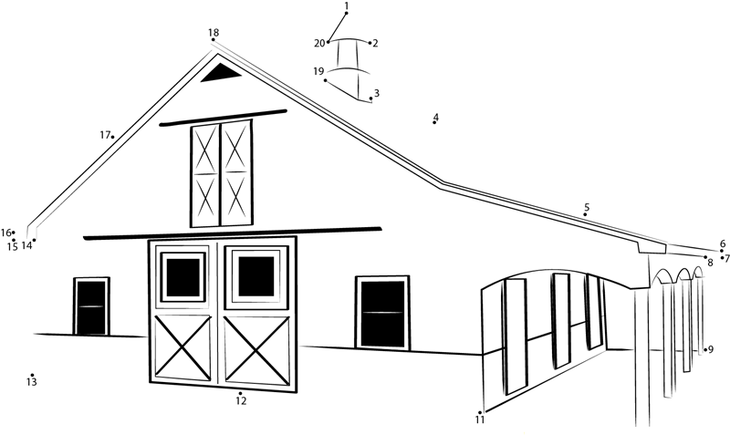 Custom Horse Barn printable dot to dot worksheet