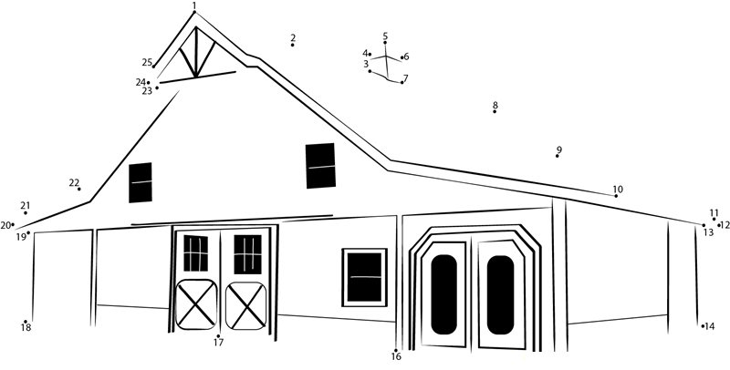 English Barn printable dot to dot worksheet