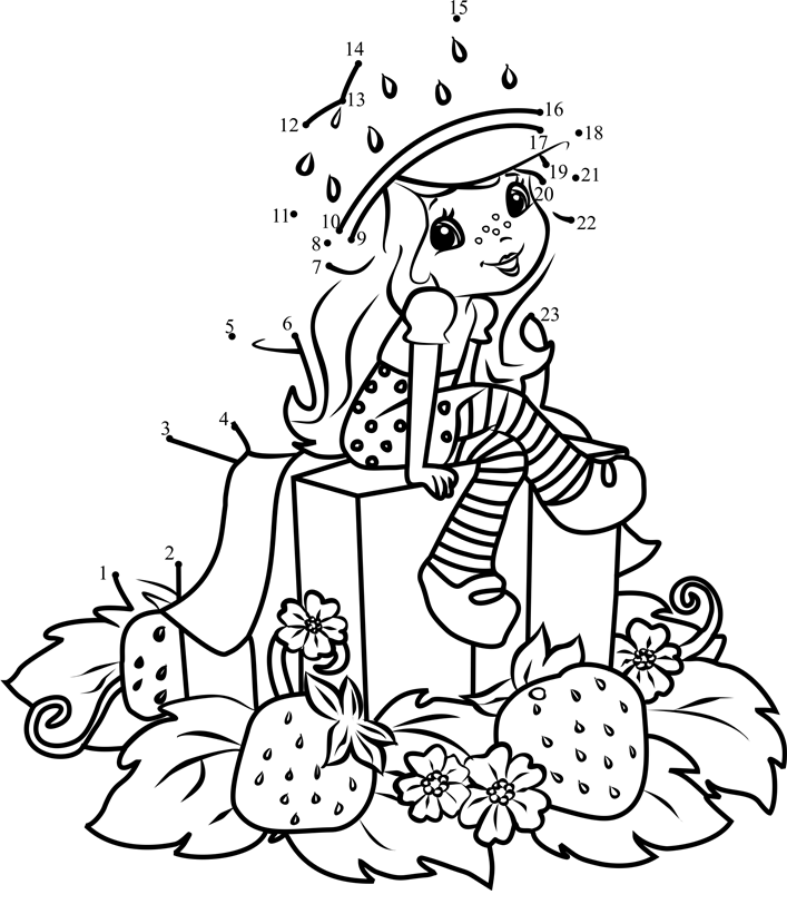 Strawberry-Shortcake-With-Gifts-Dot-To-Dot printable dot to dot worksheet