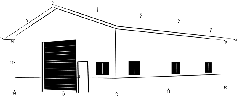 Garage Barn printable dot to dot worksheet