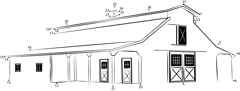 Grange Barn printable dot to dot worksheet