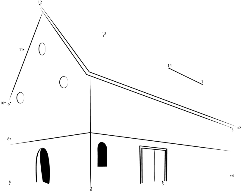 Halesowen Barn printable dot to dot worksheet