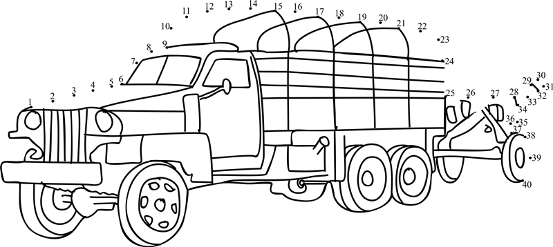 Army Truck dot to dot worksheet