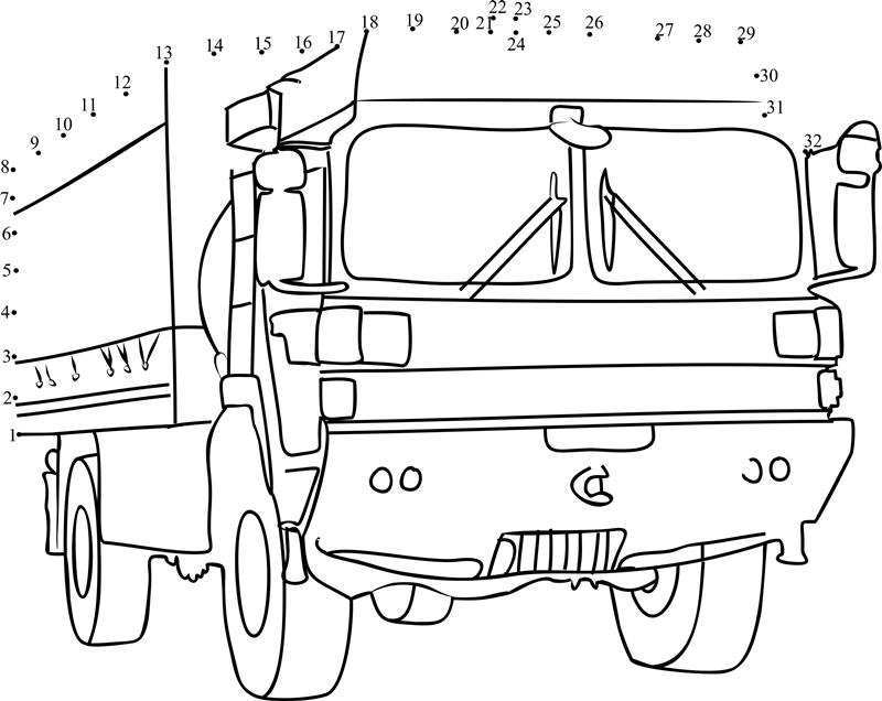 Military Truck dot to dot worksheet