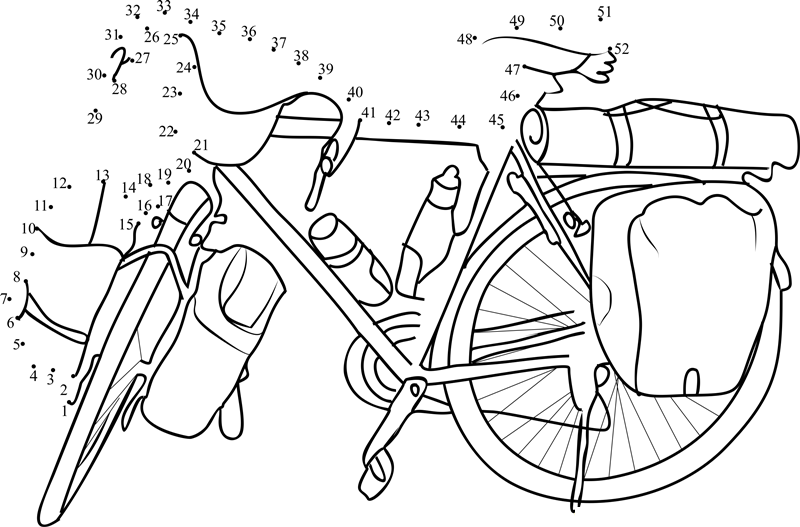 Loaded Touring Bicycle printable dot to dot worksheet