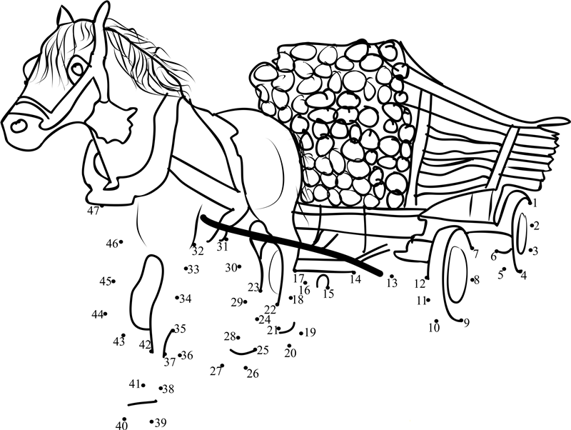 Horse With A Cart Loaded Woodens dot to dot worksheets