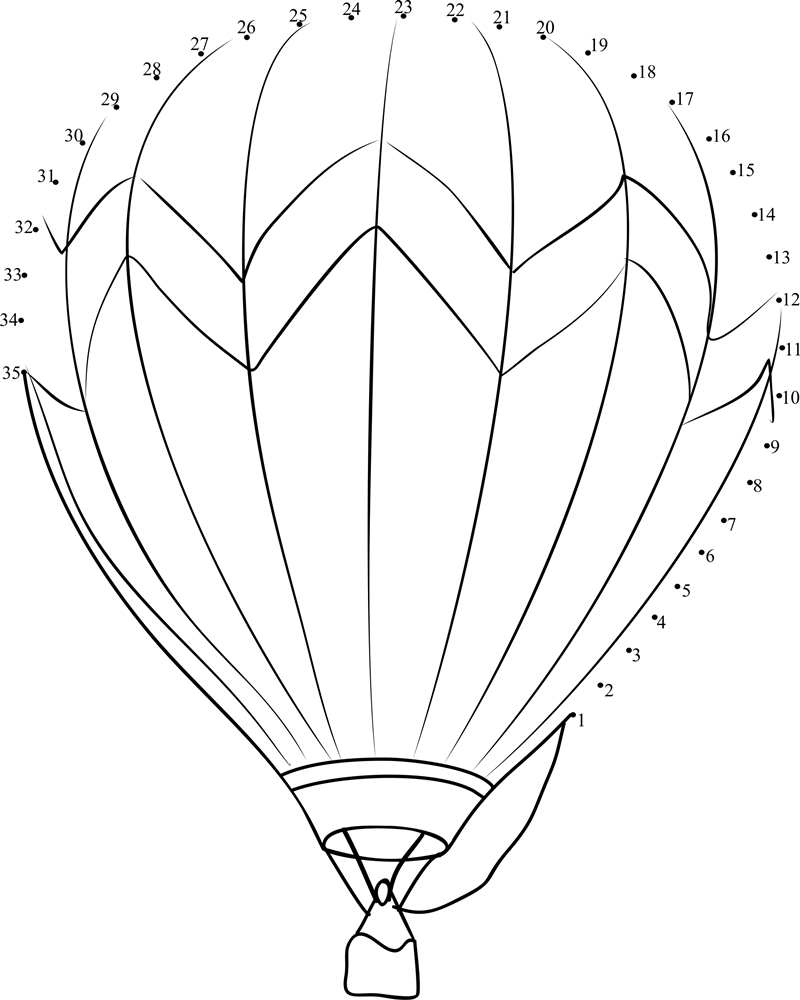 Colorful Hot Air Balloon dot to dot worksheets