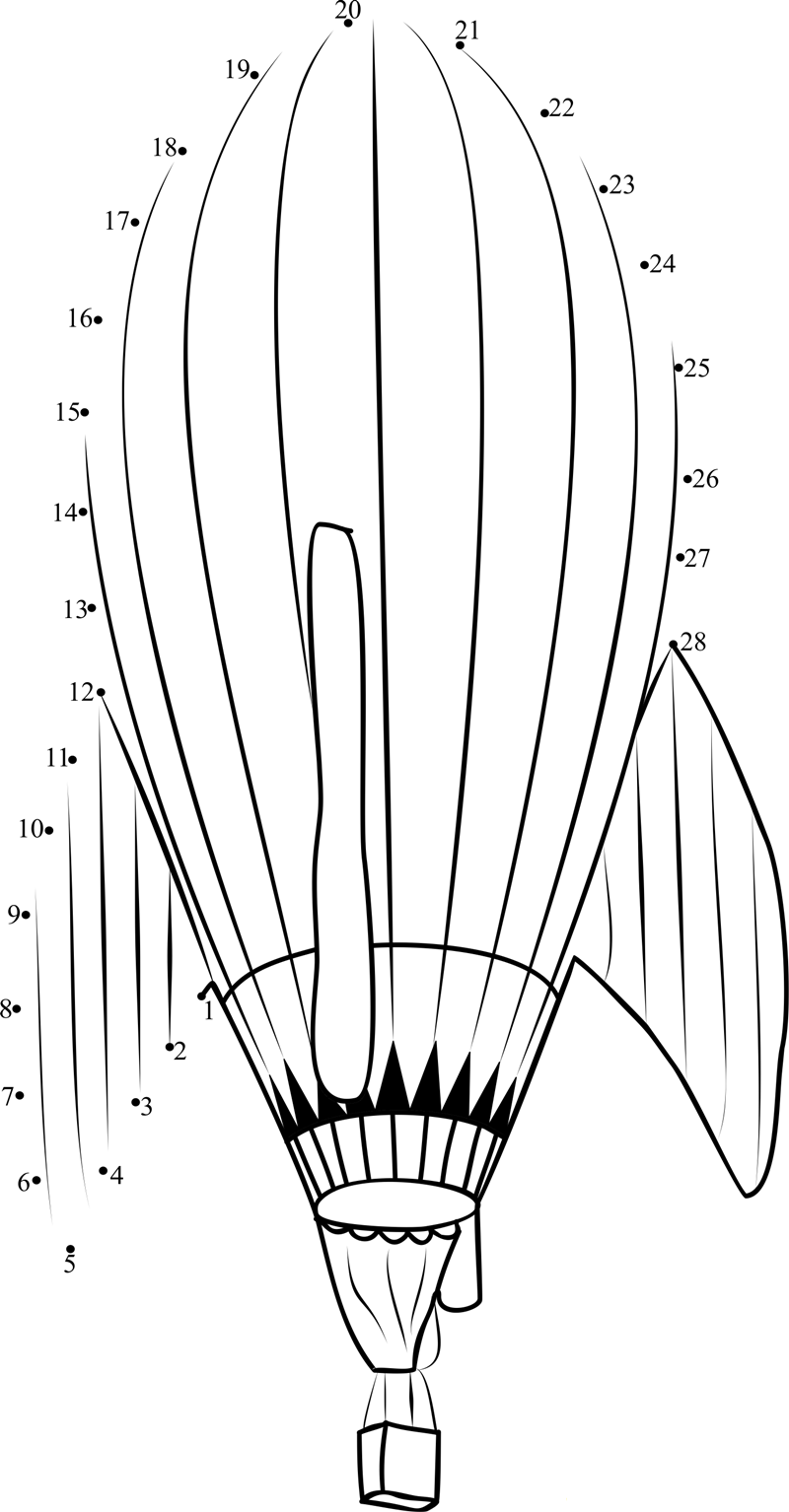 Rocket Ship Hot Air Balloon printable dot to dot worksheet