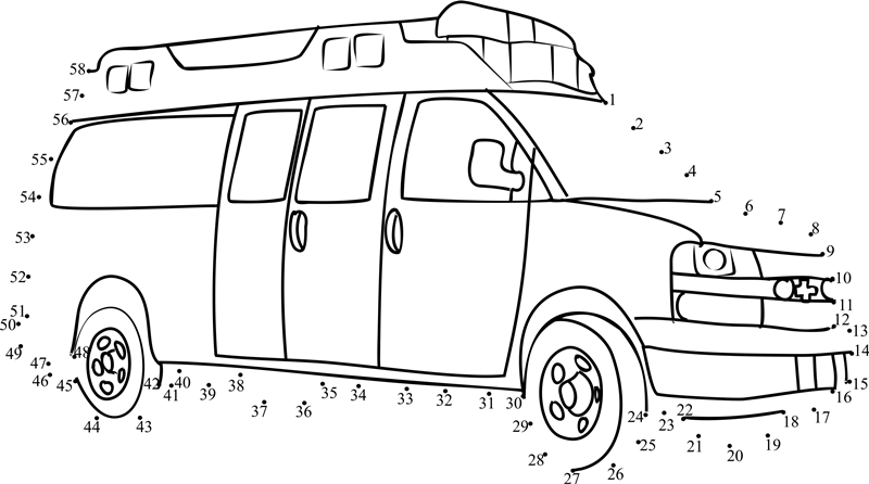 Ambulance Rescue Vehicles printable dot to dot worksheet