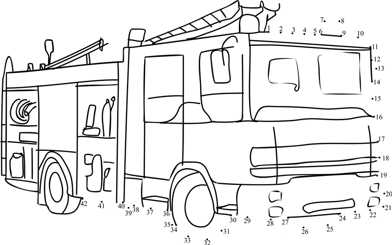 Fire Rescue Vehicles printable dot to dot worksheet